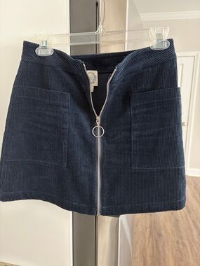 Blue Rain Navy Corduroy Zip-Front Mini Skirt
